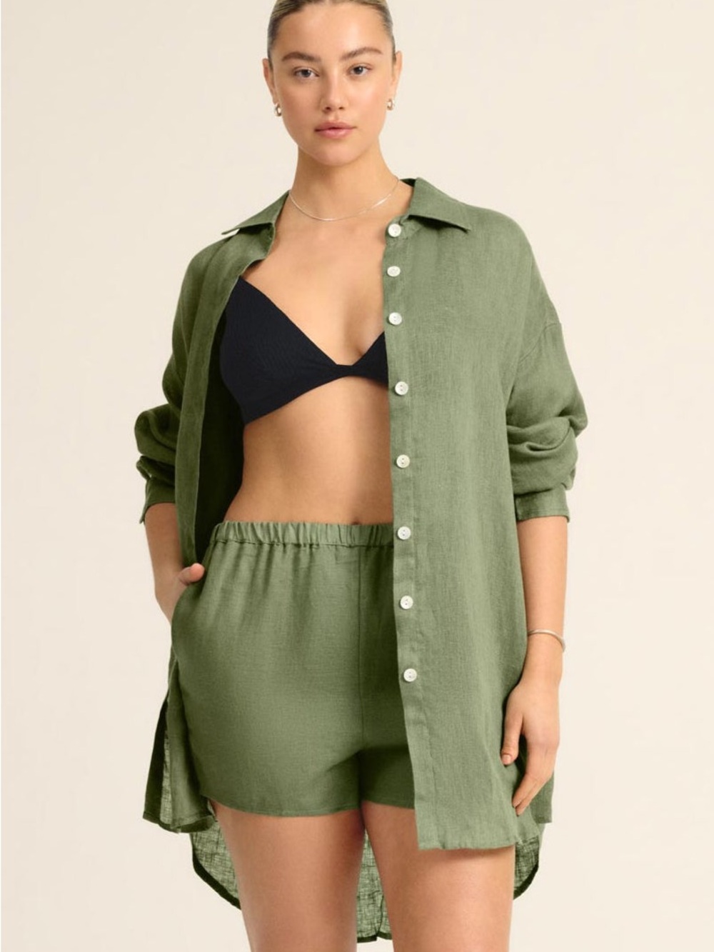 Playa Linen Boyfriend Shirt - Agave EcoLinen Medium